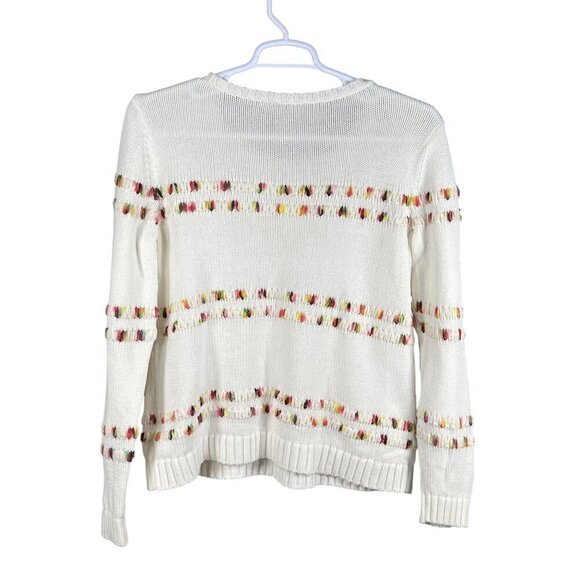 Talbots Womens L White Knit Sweater Rainbow Accents Space Dye Long Sleeve Top - Picture 7 of 15
